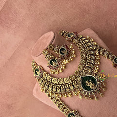 Vriksham Antique Gold Peacock Naskhi With Lakshmi Bridal Set-Gold Bead-Pearl-G19258