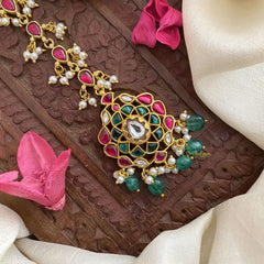 Vriksham Designer Jadau Kundan Maang Tikka-Green Bead-J2881