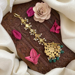 Vriksham Designer Jadau Kundan Maang Tikka-Green Bead-J2881