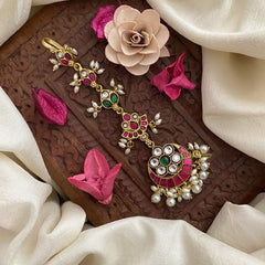 Vriksham Exquisite Half Moon Style Jadau Kundan Maang Tikka-White Bead-J2880