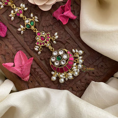 Vriksham Exquisite Half Moon Style Jadau Kundan Maang Tikka-White Bead-J2880