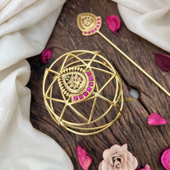 Vriksham Designer Leaf Style With Floral Hair Bun Cage Accessory-Red Green-H1136