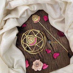 Vriksham Designer Leaf Style With Floral Hair Bun Cage Accessory-Red White-H1135