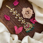 Vriksham Half Moon Style Jadau Kundan Maang Tikka-Red White-J2876