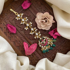 Vriksham Half Moon Style Jadau Kundan Maang Tikka-Red White-J2876