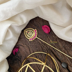 Vriksham Designer Leaf Style With Floral Hair Bun Cage Accessory-Red White-H1135