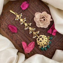 Vriksham Half Moon Style Jadau Kundan Maang Tikka-Red White-J2876