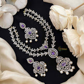 Vriksham Double Layered American Diamond With Pearl-Embellished Pendant Short Neckpiece-Purple-G21571