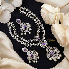 Vriksham Double Layered American Diamond With Pearl-Embellished Pendant Short Neckpiece-Purple-G21571