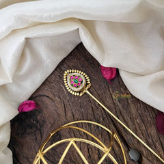 Vriksham Designer Diya Style With Floral Hair Bun Cage Accessory-Green Red-H1133