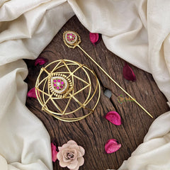 Vriksham Designer Diya Style With Floral Hair Bun Cage Accessory-Green White-H1134