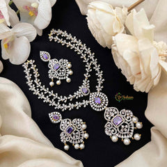 Vriksham Double Layered American Diamond With Pearl-Embellished Pendant Short Neckpiece-Purple-G21571