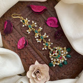 Vriksham Half Moon Style Jadau Kundan Maang Tikka-Green White-J2877