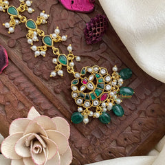 Vriksham Half Moon Style Jadau Kundan Maang Tikka-Green White-J2877