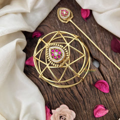 Vriksham Designer Diya Style With Floral Hair Bun Cage Accessory-Green White-H1134