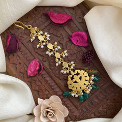 Vriksham Half Moon Style Jadau Kundan Maang Tikka-Green White-J2877