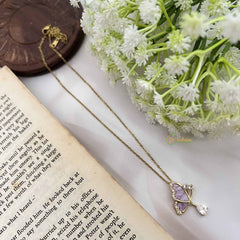 Vriksham Butterfly Pendant Gold Alike Anti Tarnish Necklace Chain-Lavender-G20949