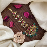 Vriksham Unique Designer Jadau Kundan Maang Tikka-Green Bead-J2884