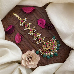 Vriksham Unique Designer Jadau Kundan Maang Tikka-Green Bead-J2884