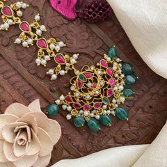 Vriksham Unique Designer Jadau Kundan Maang Tikka-Green Bead-J2884