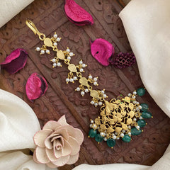 Vriksham Unique Designer Jadau Kundan Maang Tikka-Green Bead-J2884