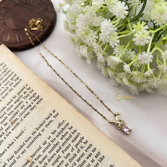 Vriksham Antique AD Stone Rabbit Pendant Gold Alike Anti Tarnish Necklace Chain-G20952