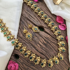 Vriksham Peacock With Green Stone Tear Drop Neckpiece-G16195