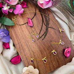 Vriksham Classic Red Oval shaped Flexible 5 Pendant Invisible Chain-KG22296