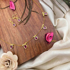 Vriksham Classic Red Oval shaped Flexible 5 Pendant Invisible Chain-KG22296