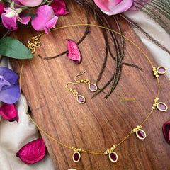 Vriksham Classic Red Oval shaped Flexible 5 Pendant Invisible Chain-KG22296