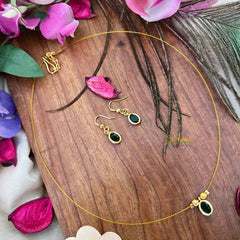 Vriksham Classic Green Oval shaped Single Pendant Invisible Chain-KG22299