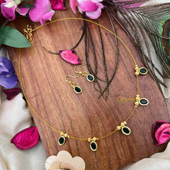 Vriksham Classic Green Oval shaped Felxible 5 Pendant Invisible Chain-KG22298