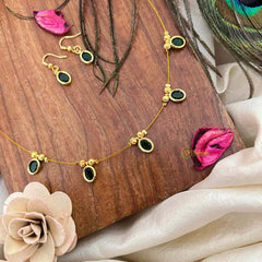 Vriksham Classic Green Oval shaped Felxible 5 Pendant Invisible Chain-KG22298