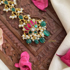 Vriksham Premium Jadau Kundan Maang Tikka-Lotus-Green Tear Drop-J2882