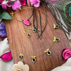 Vriksham Classic Green Oval shaped Felxible 5 Pendant Invisible Chain-KG22298