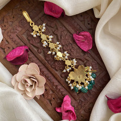 Vriksham Premium Jadau Kundan Maang Tikka-Lotus-Green Tear Drop-J2882