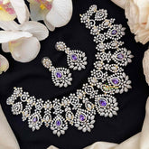 Vriksham Silver-Toned Plating With Gold Tone With Purple Teardrop Fringe Short Neckpiec-G21553