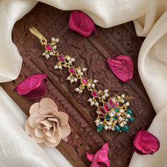 Vriksham Premium Jadau Kundan Maang Tikka-Lotus-Red Tear Drop-J2883