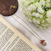 Vriksham Queen Heart Pendant Gold Alike Anti Tarnish Necklace Chain-Pink Red-G20958