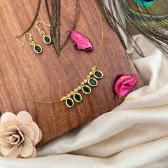 Vriksham Classic Green Oval shaped Closed 5 Pendant Invisible Chain-KG22300