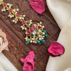 Vriksham Premium Jadau Kundan Maang Tikka-Lotus-Red Tear Drop-J2883