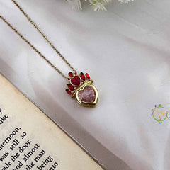 Vriksham Queen Heart Pendant Gold Alike Anti Tarnish Necklace Chain-Pink Red-G20958
