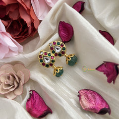 Vriksham Antique Maanga Shape Earring-Red Green & White Pastel Green Bead-J3192