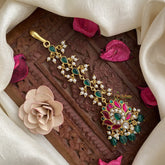 Vriksham Precious Jadau Kundan Lotus Maang Tikka-Green Tear Drop-J2871