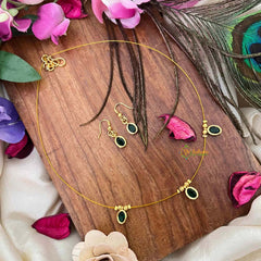 Vriksham Classic Green Oval shaped 3 Flexible Pendant Invisible Chain-KG22301