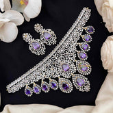 Vriksham Radiant American Diamond V-Shape Choker With Purple Teardrop Fringe Choker Neckpiec-G21552