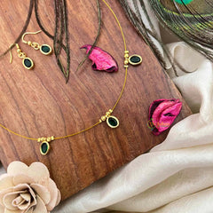 Vriksham Classic Green Oval shaped 3 Flexible Pendant Invisible Chain-KG22301