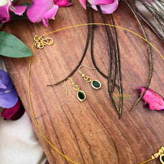 Vriksham Classic Green Oval shaped 3 Flexible Pendant Invisible Chain-KG22301