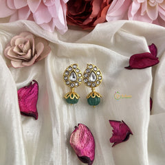 Vriksham Antique Maanga Shape Earring-White-Pastel Green Bead-J3193