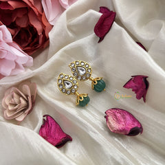 Vriksham Antique Maanga Shape Earring-White-Pastel Green Bead-J3193